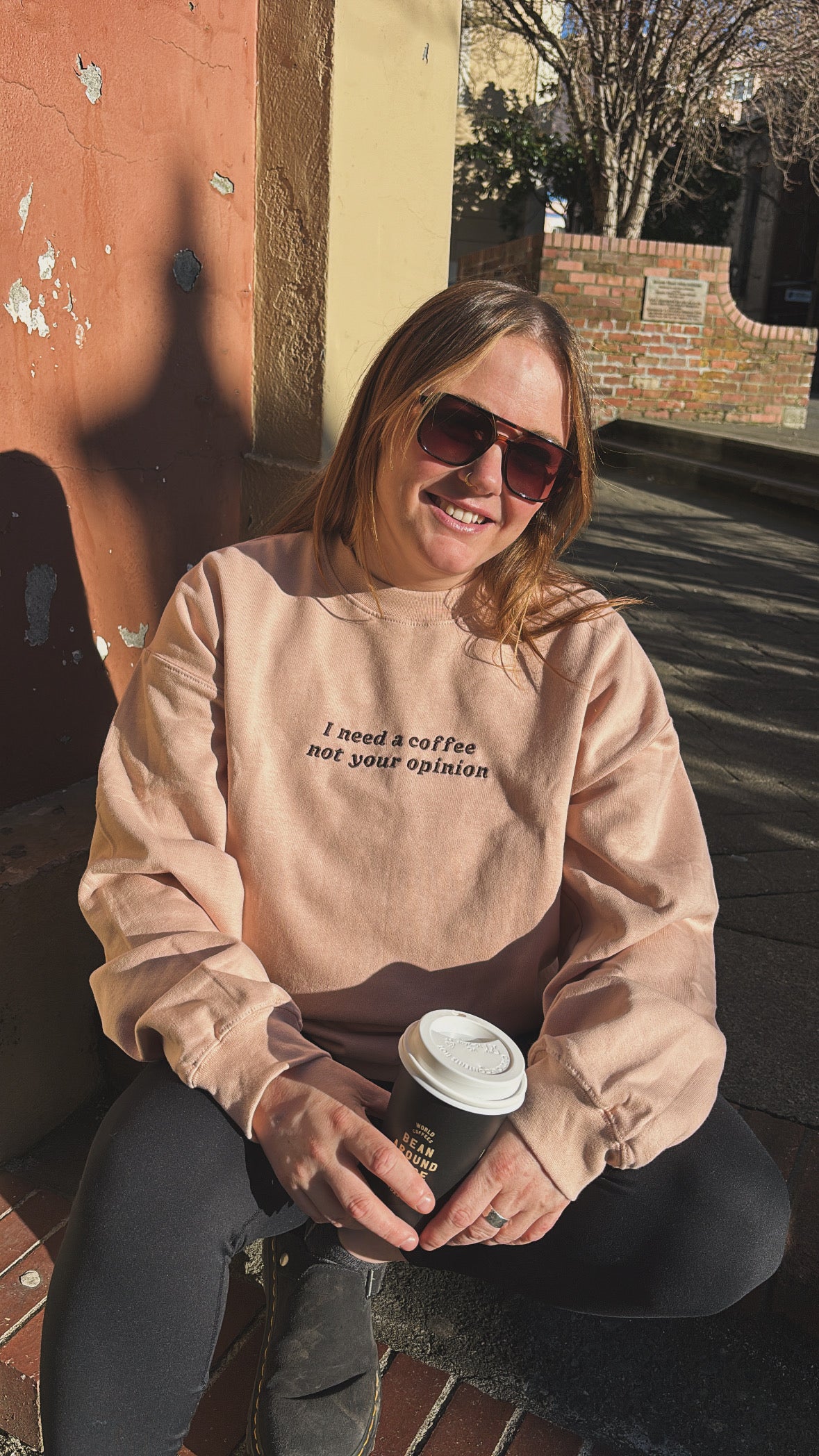 I Need A Coffee Not Your Opinion Embroidered Crewneck Sweatshirt
