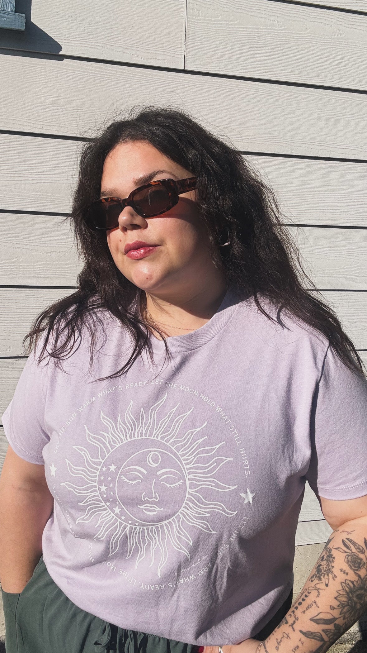 Lilac sun and moon graphic women's boxy tee photo 1