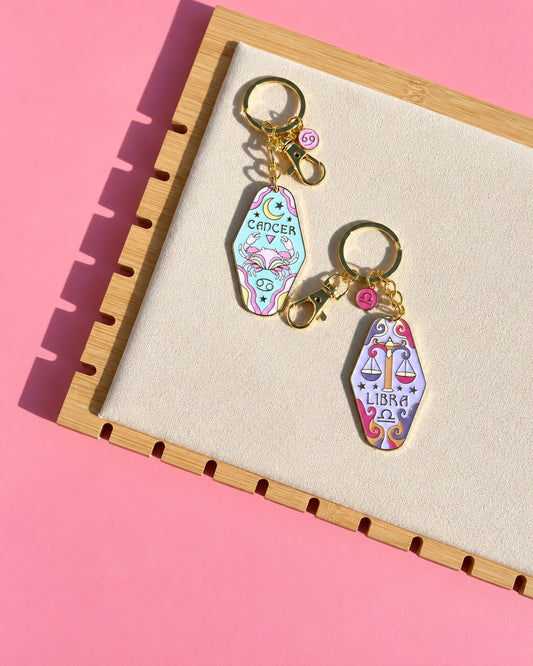 Gold zodiac keychains Cancer and Libra